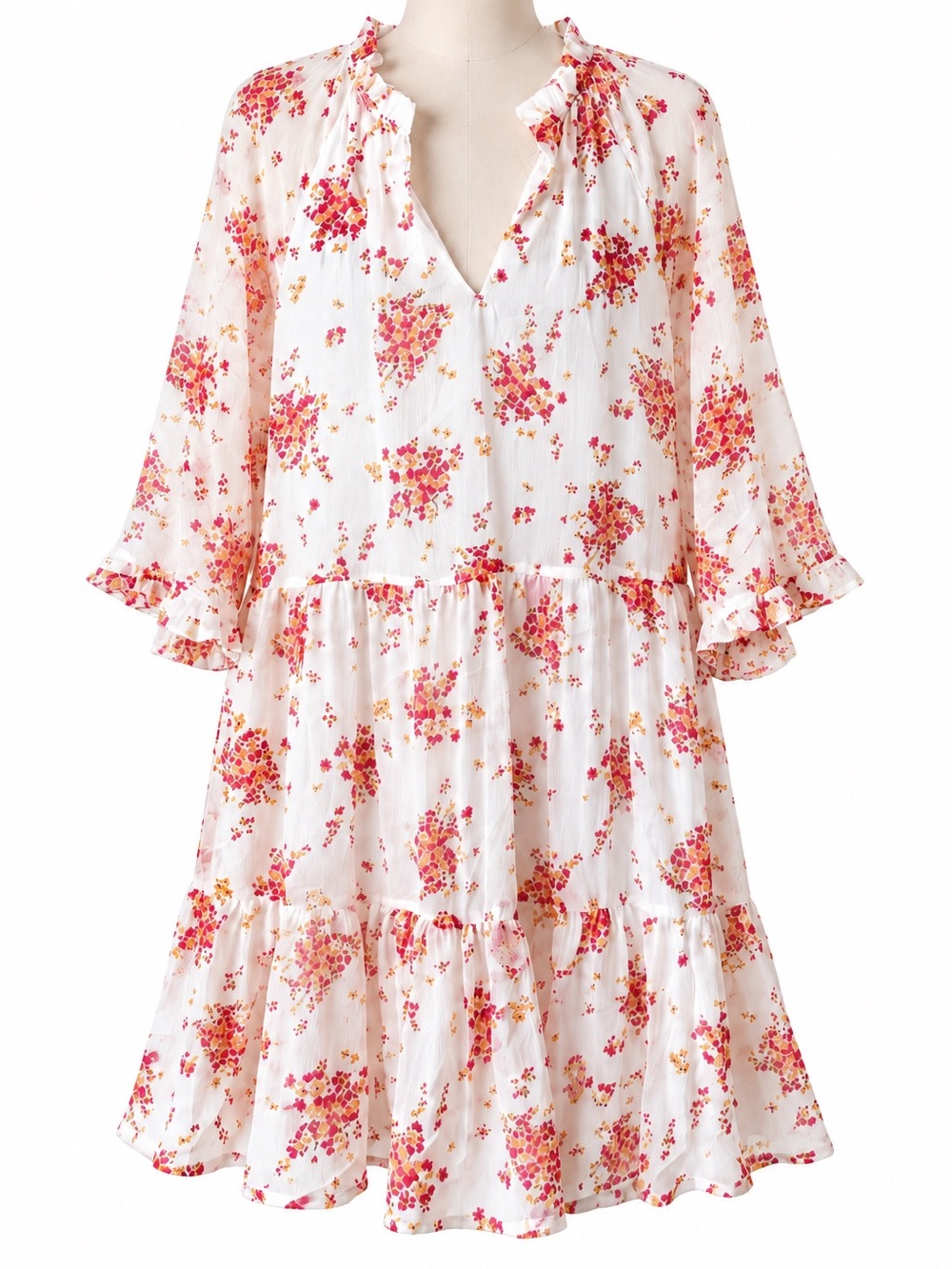 Vince Camuto White Midi Dress with Pink & Yellow Floral